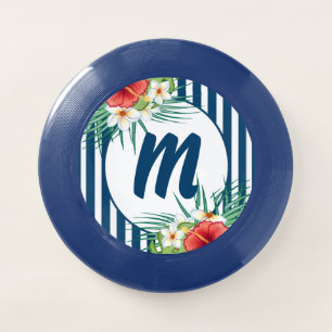 Modern Blue Stripes and Flowers Monogram Wham-O Frisbee