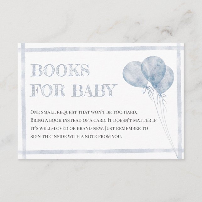Modern Blue Stripes Balloons Oh Boy Books For Baby Enclosure Card (Front)