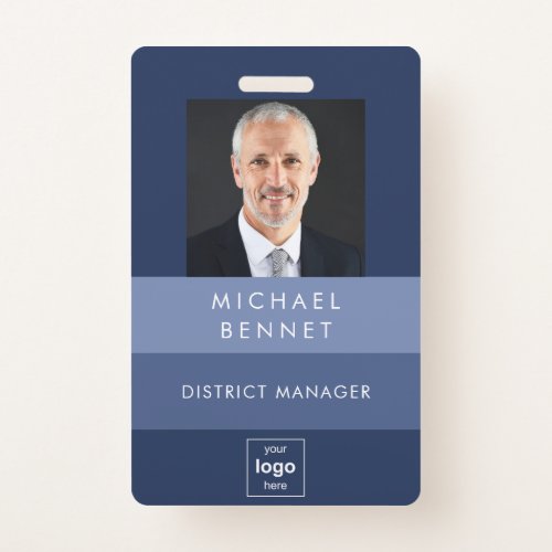 Modern Blue Stripes Company Photo ID  Badge