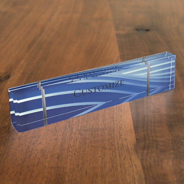 Modern Blue Stripes Desk Name Plate (Side)