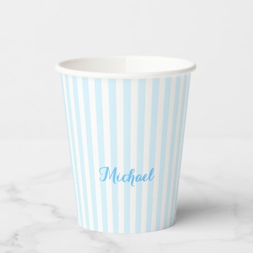 Modern Blue Stripes Elegant Typography Monogrammed Paper Cups