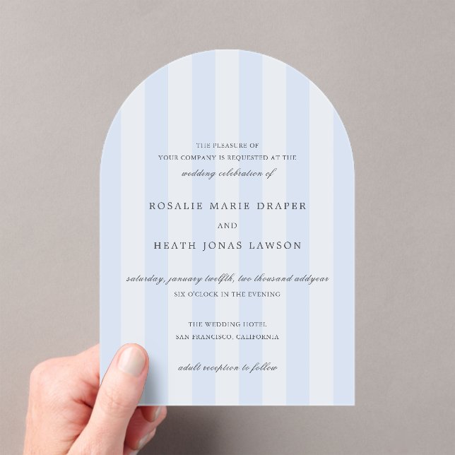 Modern Blue Stripes Elegant Wedding Acrylic Invitations (Insitu (Handheld))