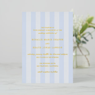 Modern Blue Stripes Elegant Wedding Foil Invitation