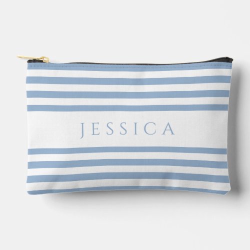 Modern Blue Stripes Name Accessory Pouch