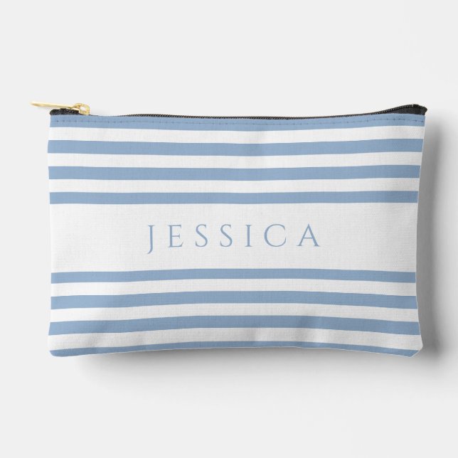 Modern Blue Stripes Name Accessory Pouch (Front)