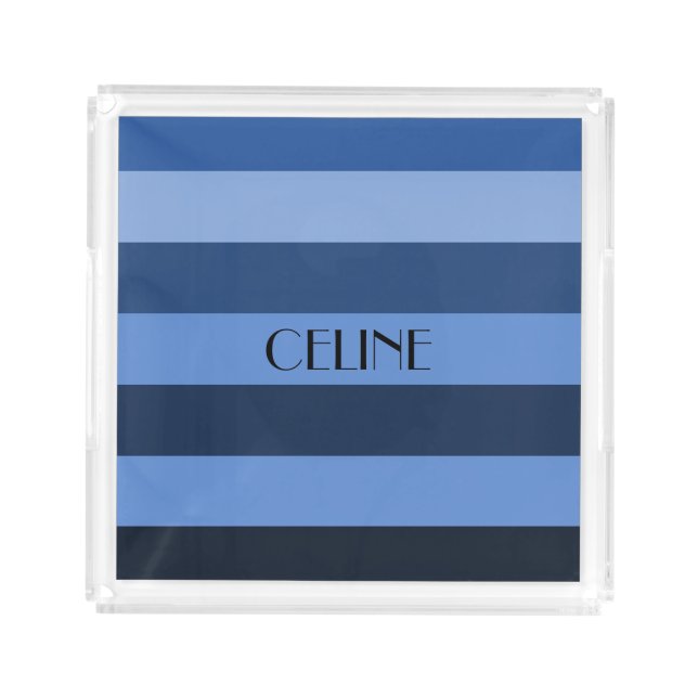 Modern Blue Stripes Name Acrylic Tray (Front)