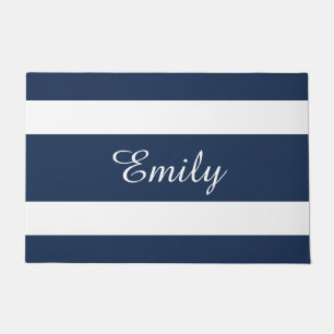 Modern Blue Stripes Name Doormat