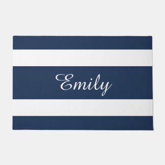 Modern Blue Stripes Name Doormat