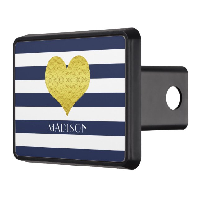 Modern Blue Stripes Name Hitch Cover (Left)