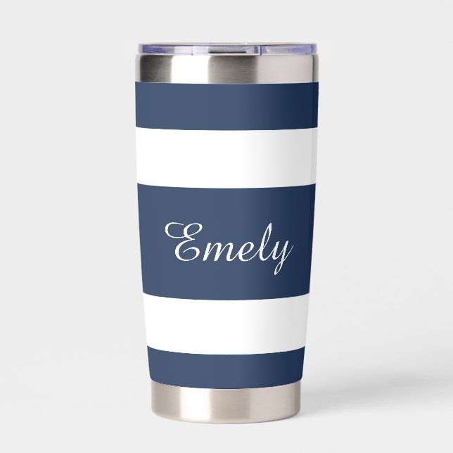 Modern Blue Stripes Name Insulated Tumbler (Front)