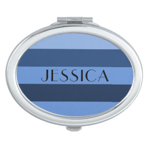 Modern Blue Stripes Name Mirror For Makeup