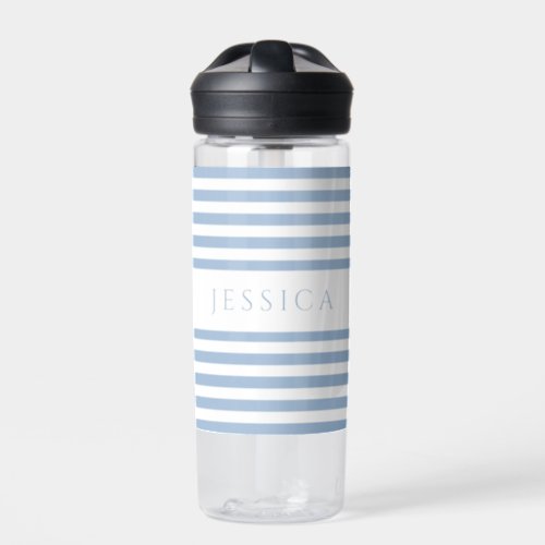Modern Blue Stripes Name Water Bottle