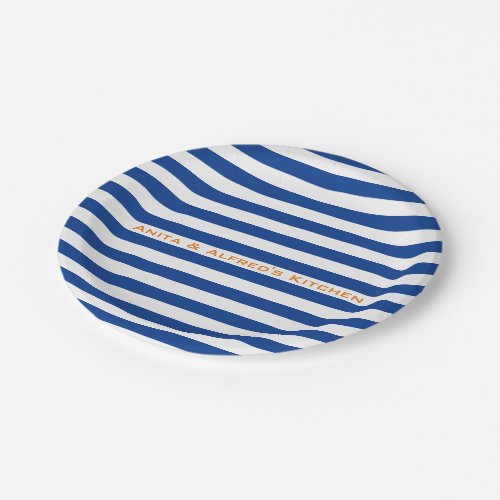 Modern Blue Stripes on any Color with Custom Text Paper Plates