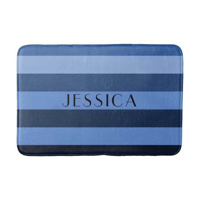 Modern Blue Stripes Pattern Bathroom Mat (Front)