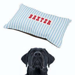Modern Blue Stripes Pattern Cat Dog Name Plush Pet Bed