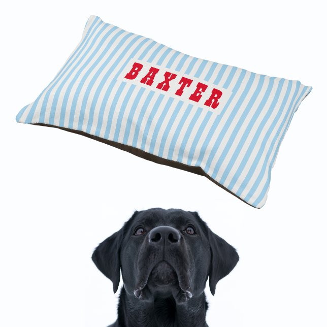 Modern Blue Stripes Pattern Cat Dog Name Plush Pet Bed (Modern Blue Stripes Pattern Cat Dog Name Plush Pet Bed)
