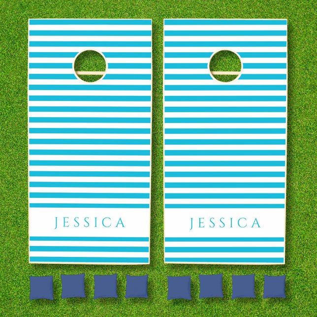 Modern Blue Stripes Pattern Name Cornhole Set (Modern Blue Stripes Pattern Name Cornhole Set)