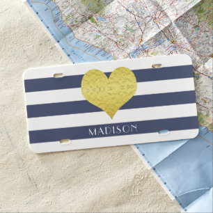 Modern Blue Stripes Pattern Name License Plate