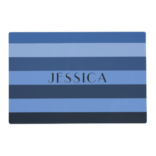 Modern Blue Stripes Pattern Name Placemat