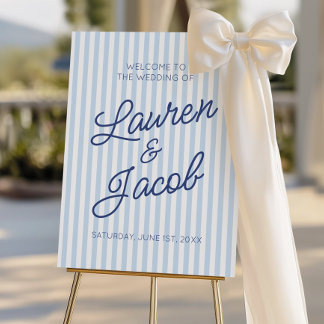 Modern Blue Stripes Wedding Welcome Sign