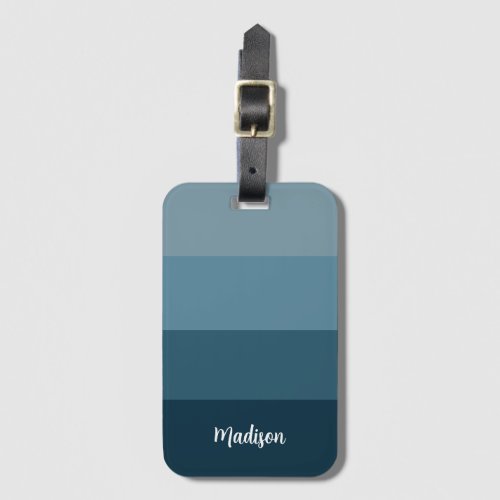 Modern Blue Stripes With Script Name  Luggage Tag