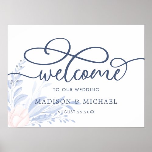 Modern Blue Succulent Wedding Welcome Sing Poster