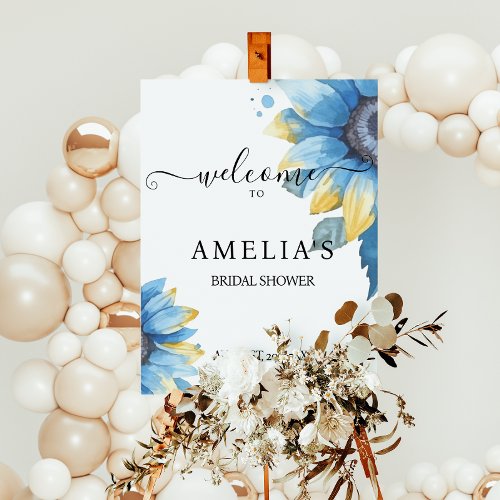 Modern Blue Sunflower Bridal Shower Welcome Sign