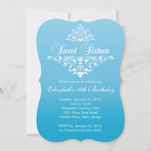 Modern Blue Sweet Sixteen Birthday Party Announcement