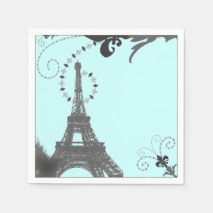 modern  blue swirls vintage Paris Eiffel Tower Paper Napkins