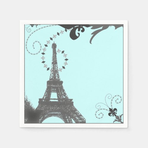 modern  blue swirls vintage Paris Eiffel Tower Paper Napkins