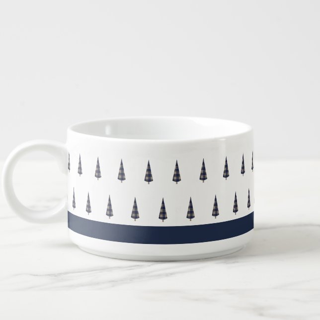 Modern Blue Tartan Christmas Tree Pattern Bowl (Right)