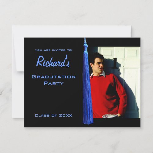 Modern Blue Tassle Graduation Photo Invite