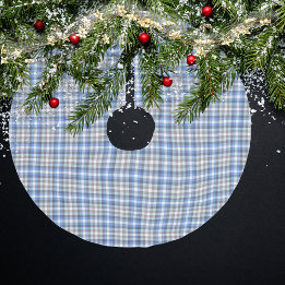 Modern Blue Taupe Tartan Plaid Brushed Polyester Tree Skirt