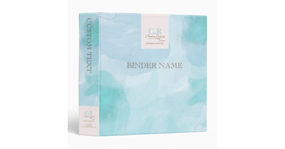 Modern Blue Teal Watercolor 3 Ring Binder | Zazzle