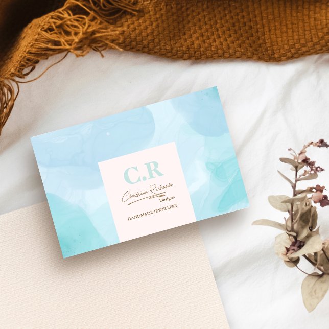 Modern Blue Teal Watercolor Business Card (Creator Uploaded)