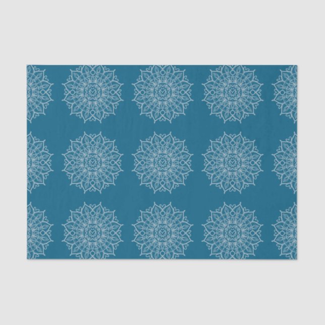 Modern Blue Teal White Mandala Boho Decoupage Gift Tissue Paper (Front)