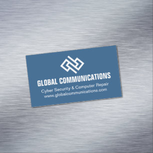 Modern Blue Technology Computer Software Company Business Card Magnet