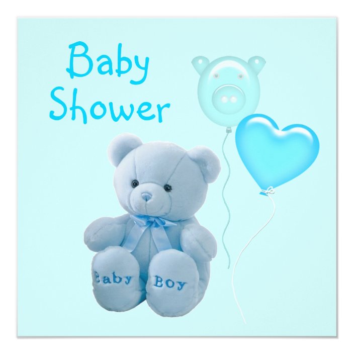 Modern Blue Teddy Bear Baby Shower Invitation