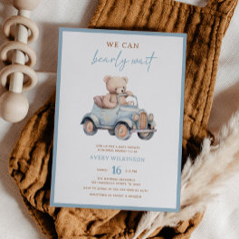 Modern Blue Teddy Bear Boy Baby Shower Invitation