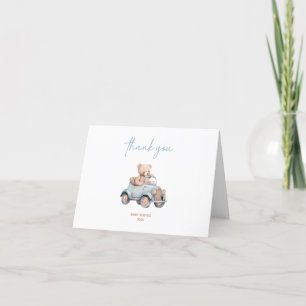 Modern Blue Teddy Bear Boy Baby Shower Letterpress Thank You Card