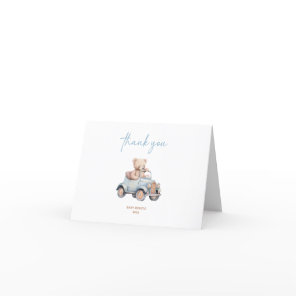 Modern Blue Teddy Bear Boy Baby Shower Thank You Card