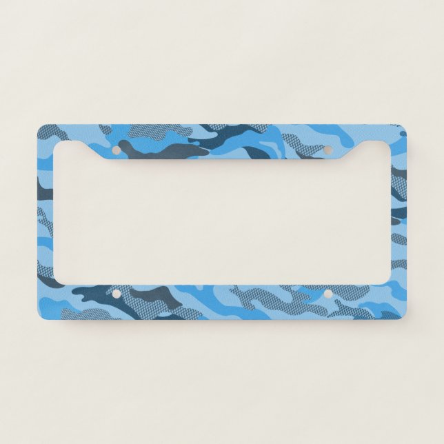 Modern Blue Texture Camo Camouflage Pattern License Plate Frame (Front)