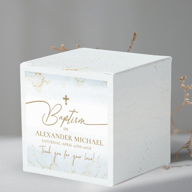 Modern Blue  Thank You Boy Gold Cross Baptism  Favor Boxes (Creator Uploaded)