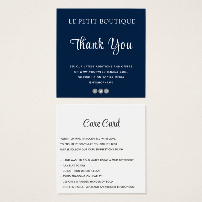 Modern Blue Thank You Clothing Care Insert Card | Zazzle