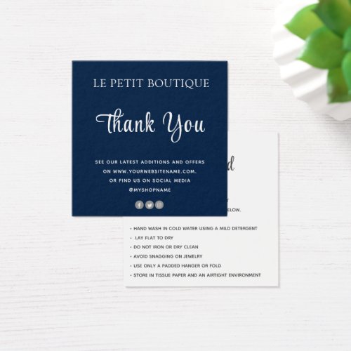Modern Blue Thank You Clothing Care Insert Card