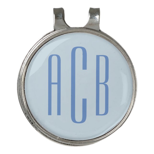 Modern Blue Three Letter Monogram Golf Hat Clip (Front)