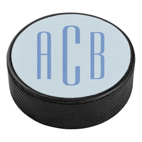 Modern Blue Three Letter Monogram Hockey Puck