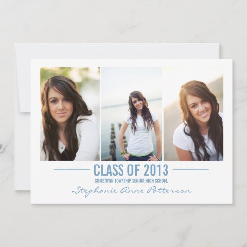 Modern Blue Three Photo Graduation Announcement