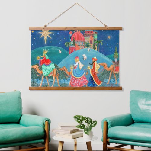 Modern Blue Three Wise Men kings Holiday Hanging Tapestry