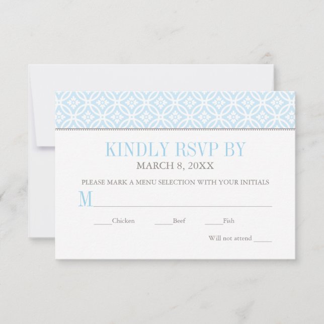 Modern Blue Tile Pattern Cross Boy Baptism RSVP Card (Front)